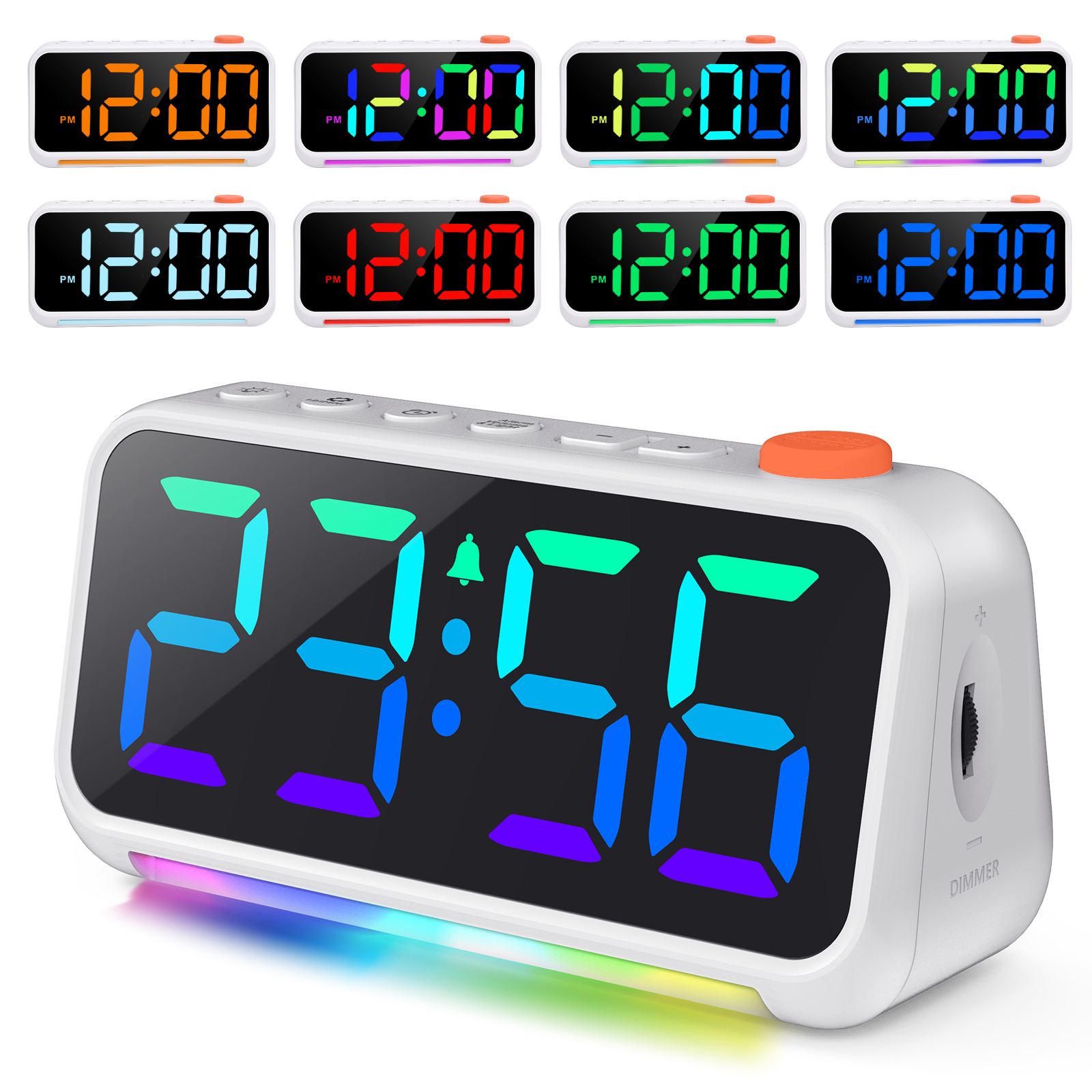 PERSUPER Alarm Clock Digital Clock, Super Loud Alarm Clock for Heavy Sleepers Adults/Teens/Kids, RGB Colorful LED Display Dynamic Clock with Snooze, Atmosphere Light, USB Charger for Bedroom, Bedside